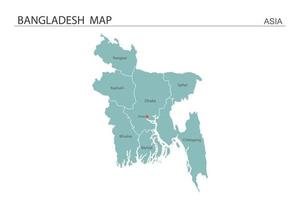 Bangladesh kaart vectorillustratie op witte achtergrond. kaart hebben alle provincies en markeer de hoofdstad van bangladesh. vector