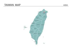 Taiwan kaart vectorillustratie op witte achtergrond. kaart hebben alle provincies en markeren de hoofdstad van taiwan. vector