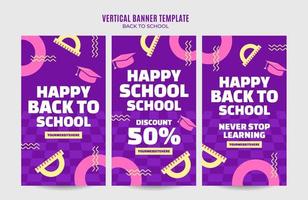 terug naar school webbanner voor sociale media verticale poster, banner, ruimtegebied en achtergrond vector