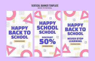 terug naar school webbanner voor sociale media verticale poster, banner, ruimtegebied en achtergrond vector