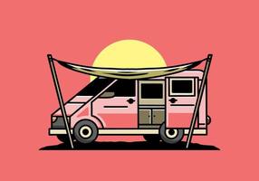 van camper en buitentent illustratie ontwerp vector