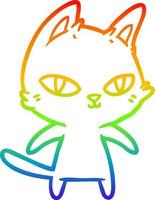 regenbooggradiënt lijntekening cartoon kat staren vector
