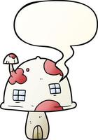 cartoon fairy paddestoel huis en tekstballon in vloeiende verloopstijl vector