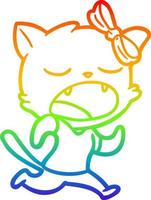 regenbooggradiënt lijntekening cartoon gapende kat vector