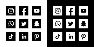 social media iconen zwart en wit vierkant vector