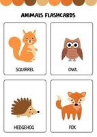 schattige wilde dieren met namen. flashcards voor kinderen. vector