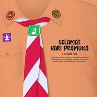 selamat hari pramuka of happy indonesia scout day achtergrond met een uniform van Indonesische scout vector