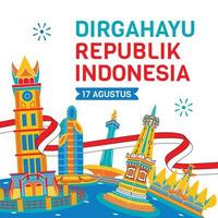 onafhankelijkheidsdag indonesië met oude bouwillustratie vector