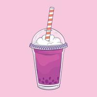 bubbeldrank met aardbeiensmaak en boba-topping met kopverpakking premium vectorillustratie vector