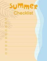 sjabloon voor zomer checklist. bovenaanzicht op strandzand, palmbladeren en zeegolven. vector