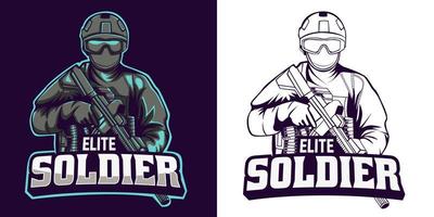 elite soldaat mascotte esport logo vector