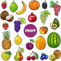 cartoon vers fruit voedsel objecten set vector