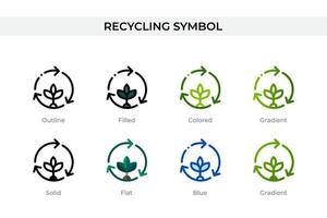 recycling symboolpictogram in verschillende stijl. recycling symbool vector iconen ontworpen in omtrek, solide, gekleurd, gevuld, verloop en vlakke stijl. symbool, logo afbeelding. vector illustratie