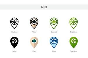 pin icoon in verschillende stijl. pin vector iconen ontworpen in omtrek, effen, gekleurd, gevuld, verloop en platte stijl. symbool, logo afbeelding. vector illustratie