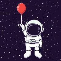 cartoon vector pictogram astronaut vliegen met ballon in de sterrenhemel. fantasie concept. eersteklas eenvoudig ontwerp