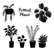 collectie in silhouet potplant binnen vector