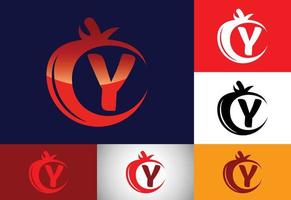 aanvankelijk y-monogramalfabet met tomaat. tomaat logo ontwerpsjabloon. lettertype embleem. biologisch voedsel vector