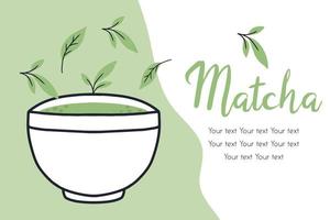 flyer met matcha-thee. vectorillustratie met groene thee. mok met matcha latte. poster met groene matcha mug.doodle-stijl. vector