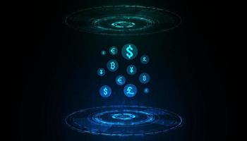 abstracte digitale cirkel hologram geldoverdracht defi gedecentraliseerde financiën blockchain, cryptocurrency en bitcoin, online, internet transactie futuristisch. vector