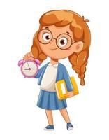 schattig schoolmeisje met horloge vector