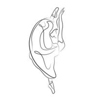 schets van een vrouw in een jurk ballet pose danser turner lijntekeningen continue kunst pictogram meisje geïsoleerd op wit vector