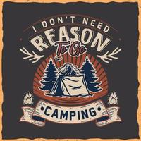 camping wandelen t-shirt ontwerp retro vintage typografie illustratie om af te drukken vector