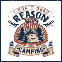 camping wandelen t-shirt ontwerp retro vintage typografie illustratie om af te drukken vector