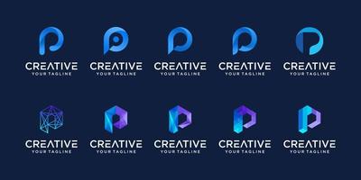 set van abstracte eerste letter p logo sjabloon. pictogrammen voor zaken van mode, digitaal, technologie vector