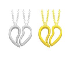 paar ketting hart liefde in goud en zilver symbool set illustratie vector