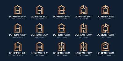 set huislogo gecombineerd met letter h, ontwerpsjabloon. vector