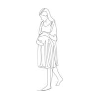 vectorillustratie van een zwangere vrouw getekend in lijntekeningenstijl vector