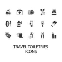 reizen toiletartikelen pictogrammen instellen. reistoiletartikelen pack symbool vectorelementen voor infographic web vector