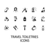 reizen toiletartikelen pictogrammen instellen. reistoiletartikelen pack symbool vectorelementen voor infographic web vector