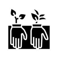 plant groeit uit handschoenen glyph pictogram vectorillustratie vector