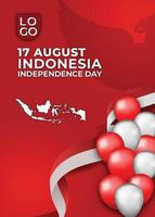 17 augustus indonesië onafhankelijkheidsdag 3d rode sjabloon achtergrond met ballon, vlag, garuda en kaart indonesië realistisch vector