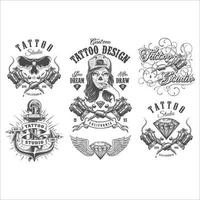 set van verschillende vintage tattoo-ontwerpcollecties vector