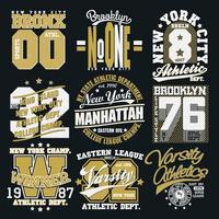 sport typografie graphics embleem set, t-shirt afdrukken ontwerp. atletische originele slijtage, vintage print voor sportkleding appare vector