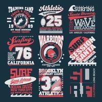 sport typografie graphics embleem set, t-shirt afdrukken ontwerp. atletische originele slijtage, vintage print voor sportkleding appare vector