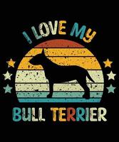 grappige bull terrier vintage retro zonsondergang silhouet geschenken hondenliefhebber hondenbezitter essentieel t-shirt vector