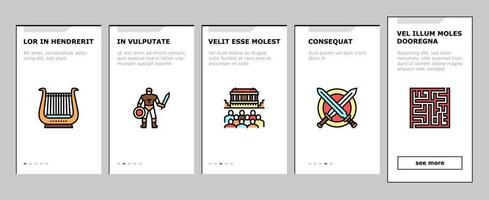 oude Griekse mythologie geschiedenis onboarding pictogrammen instellen vector