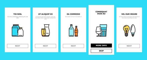 glas productie fabriek onboarding pictogrammen instellen vector