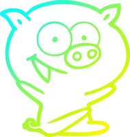 koude gradiënt lijntekening vrolijk zittend varken cartoon vector