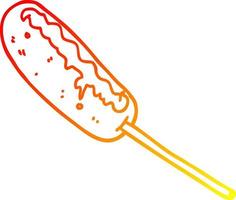 warme gradiënt lijntekening cartoon hotdog op een stokje vector