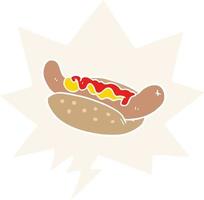 cartoon verse smakelijke hotdog en tekstballon in retro stijl vector