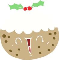 leuke cartoon kerstpudding in effen kleurstijl vector