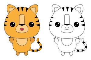 schattige tijger toy.contour tekening van een cartoon dier. kleurboek voor kinderen vector