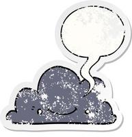 schattige cartoon wolk en tekstballon noodlijdende sticker vector