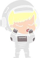 cartoon in effen kleurstijl, mooi astronautenmeisje vector