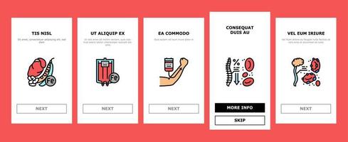bloedarmoede patiënt gezondheidsprobleem onboarding pictogrammen instellen vector