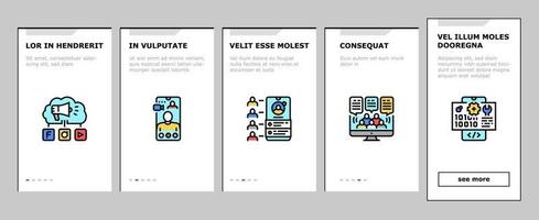 sociale netwerken online app onboarding pictogrammen instellen vector